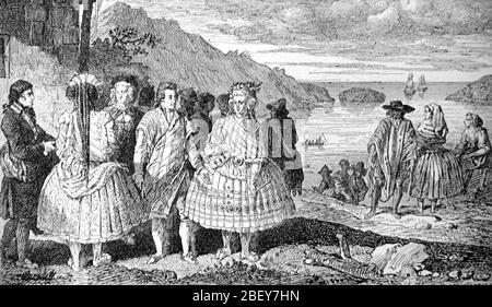 Concepcion Islanders sulle Isole Concepcion Filippine sulla base di descrizioni della spedizione Jean-François de Galaup, Comte de la Perousse del 1786-1787. Vintage o Old Illustration o Engraving 1888 Foto Stock