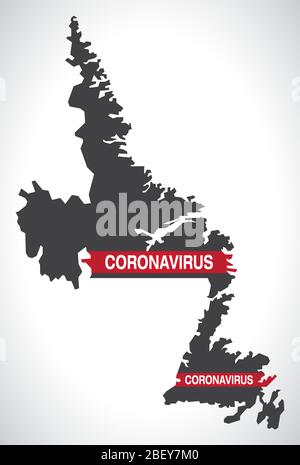 Mappa di Terranova e Labrador CANADA con l'illustrazione di avvertenza di Coronavirus Illustrazione Vettoriale