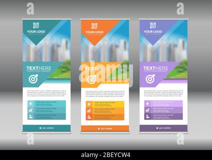 Business Roll Up. Standee Design. Modello di banner. Opuscolo sulla presentazione e sulla brochure. Illustrazione Vettoriale