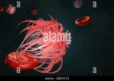 Coronavirus 2019, concetto di epidemia di influenza covid19, rappresentazione grafica 3d Foto Stock