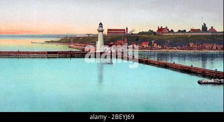 Light house e Fort Ontario, Oswego Foto Stock