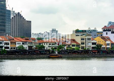 Singapore Boat Quay e Singapore River, Singapore, 2 marzo 2020 Foto Stock