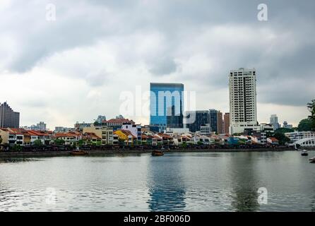 Singapore Boat Quay e Singapore River, Singapore, 2 marzo 2020 Foto Stock