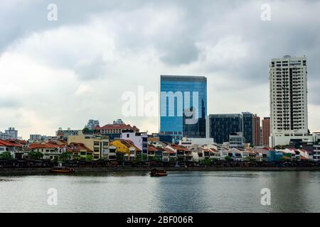 Singapore Boat Quay e Singapore River, Singapore, 2 marzo 2020 Foto Stock