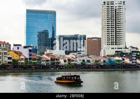 Singapore Boat Quay e Singapore River, Singapore, 2 marzo 2020 Foto Stock