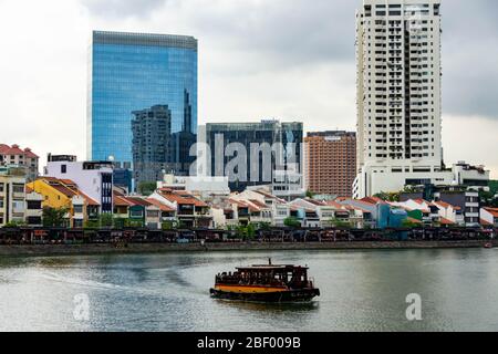 Singapore Boat Quay e Singapore River, Singapore, 2 marzo 2020 Foto Stock