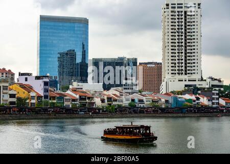 Singapore Boat Quay e Singapore River, Singapore, 2 marzo 2020 Foto Stock