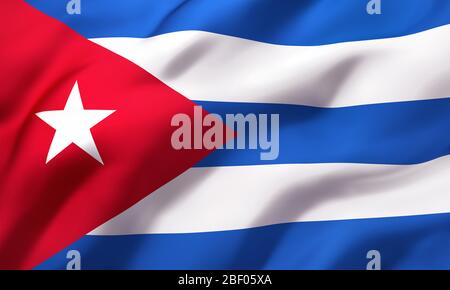 Bandiera di Cuba soffia nel vento. Bandiera di volo cubana a pagina intera. Illustrazione 3D. Foto Stock