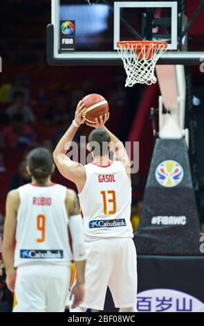 Marc Gasol, Ricky Rubio. Spagna vs Serbia. Pallacanestro FIBA World Cup Cina 2019, secondo round Foto Stock