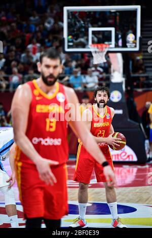 Sergio Lullo e Marc Gasol (Spagna). FIBA Basketball World Cup Cina 2019, gioco finale Foto Stock