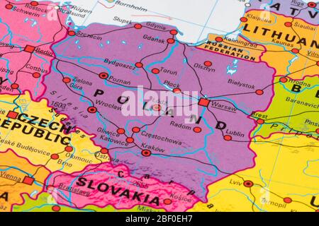 Europa, mappa della Polonia Foto Stock