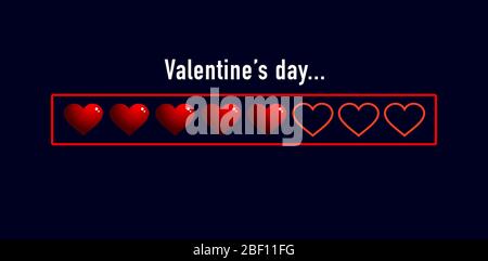 Barra di stato di San Valentino con cuori stilizzati voluminosi 3D. Vettore Illustrazione Vettoriale