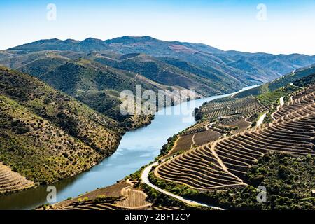 Fiume Douro accanto alla foce del fiume COA. Comune di Vila Nova de Foz Côa. Regione del Douro. Foto Stock