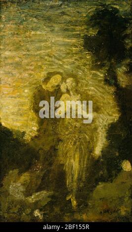 Florizel e Perdita. Albert Pinkham Ryder dipinse diverse immagini basate su opere di William Shakespeare. La sua rappresentazione preferita era la Winter’s tale, e questa piccola immagine mostra i personaggi Prince Florizel e la pastorella Perdita, a cui era stato vietato sposarsi. Foto Stock