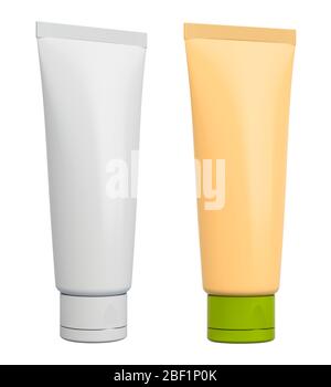 Tubo crema. Prodotto cosmetico per la cura della pelle, confezione in plastica vuota, rendering 3D isolato su sfondo bianco Foto Stock