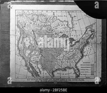 Mappa che mostra le terre di Forest e Prairie degli Stati Uniti e dell'America Britannica. Nota anche come USNM No. 1091. Vedere anche unità di registrazione 95, Box 54, Folder 29.Smithsonian Institution Archives, ACC. 11-006, Box 001, Image No. MAH-1091Smithsonian Institution Archives Capital Gallery, Suite 3000, MRC 507; 600 Maryland Avenue, SW; Washington, DC 20024-2520 Foto Stock