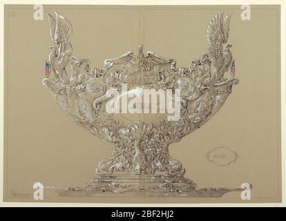 Punchbowl per USS Louisiana. Disegno per punchbowl in metallo con composizione scultorea composta da aquile, cornucopia, medaglioni e un cartouche centrale. Foto Stock