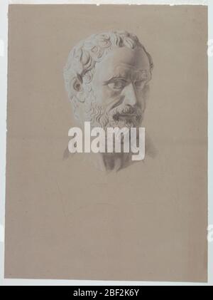 Studio accademico di una Cast di un busto di un senatore romano. Un busto di un senatore barbuto è girato un quarto alla sua sinistra. Le sue spalle sono indicate solo con un profilo chiaro. Foto Stock