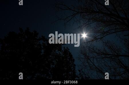 Luna e stelle in notte limpida sul ranch a Bend, Oregon Foto Stock