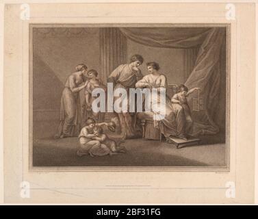Paulus Aemelius. Paulus Aemelius istruisce i suoi figli. Un interno classico con tre adulti e quattro bambini. Un bambino può ospitare un bird café. Foto Stock
