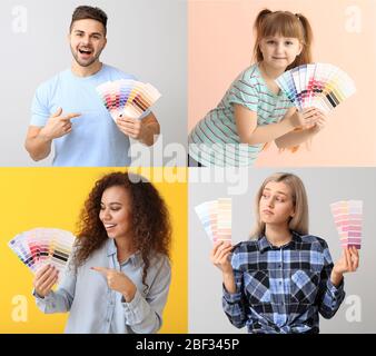 Collage di foto con diverse persone che hanno palette di colori Foto Stock