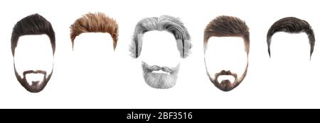 Set di acconciature uomo alla moda per designer isolati su bianco Foto Stock