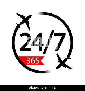 La consegna del marchio è aperta 24 ore al giorno, 7 giorni alla settimana, su sfondo bianco Illustrazione Vettoriale