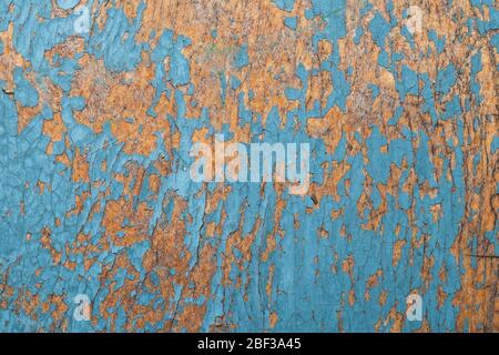 Tessitura senza cuciture di vernice shabby su una superficie di legno. Cracking legno sfondo macro Foto Stock