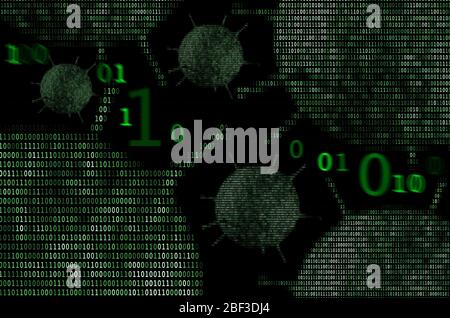 Codice binario verde virus informatico ASCII 3D Illustrazione Foto Stock