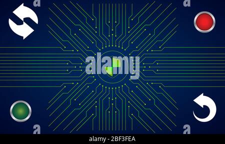 pulsanti rossi e verdi con icone di aggiornamento su sfondo digitale astratto Illustrazione Vettoriale