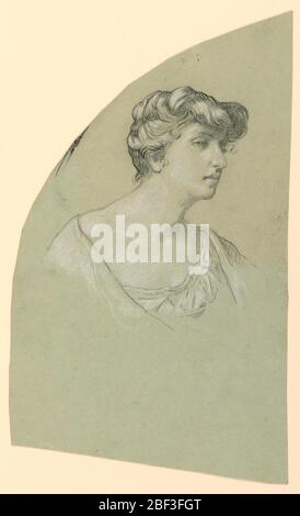 Ritratto schizzo di una giovane donna. Busto lungo ritratto di una donna, la sua testa girò bruscamente a destra, mostrato quasi nel profilo, rivolto a destra. Foto Stock