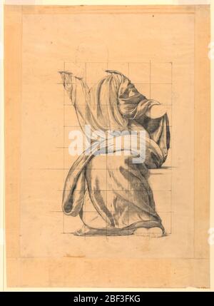 Studio di drappeggio per figura di pace nel beneficence del murale di legge alla Camera di corte della contea di Essex Newark New Jersey. Studio di drappeggio per figura seduta femminile. Schema della figura indicato, con testa appoggiata alla mano destra e piedi insieme. Quadrato per il trasferimento. Foto Stock