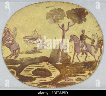 Resa di Cornwallis. Solo coperchio. Una scena militare è rappresentata. Reggimento di soldati in marcia con ufficiali montati su cavalli. Un ufficiale su un cavallo da allevamento ha un cappello a forma napoleonica. Un altro ufficiale a cavallo tiene uno shako in mano. Un carrello canon è sul campo. Foto Stock