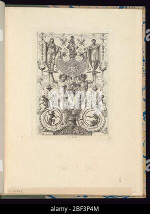 Plate 3 le Feu il fuoco arabesques arabesques. Piastra 3 di una serie di 6 piastre numerate. Pannello simmetrico con grottesche. Al centro, due figure umanoidi sostengono con le mani allungate un piatto sul quale una donna si trova a sinistra e un uomo si trova a destra. Foto Stock