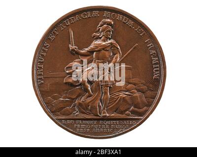 Francois Louis Teissedre de Fleury a Stony Point Stati Uniti 1880 US Mint copy dies 1880. Uno (1) Francois Louis Teissedre de Fleury a Stony Point medal, (Comitia americana)Stati Uniti (Francia), 1880Obverse immagine: Marte (Ares) si trova sulle rovine del forte a Stony Point calpestando la bandiera britannica.obverse testo: VIRTUIS / ET / AUDACIAE / MONUM. Foto Stock