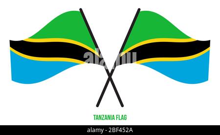 Tanzania bandiera sventola illustrazione vettoriale su sfondo bianco. Tanzania bandiera nazionale. Foto Stock