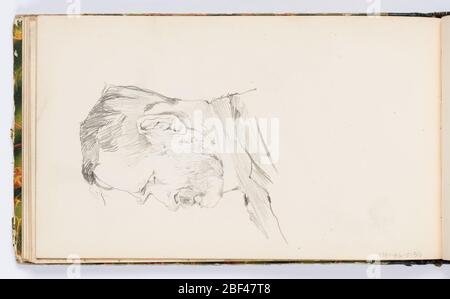 Sketchbook Page Mans testa in Profilo. Disegno della testa di un uomo barbuto, visto nel profilo sinistro. Foto Stock