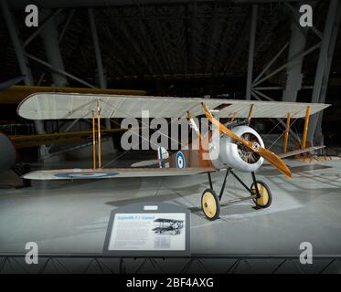 Sopwith F1 Camel. Caccia biplano WWI a motore singolo, monoposto, con 130 cv Clerget 9B Rotary.Sopwith Camel è tra i più significativi e famosi di tutti gli aerei WWI. I cammelli hanno abbattuto 1,294 velivoli nemici, più di qualsiasi altro combattente alleato nella prima guerra mondiale. Foto Stock