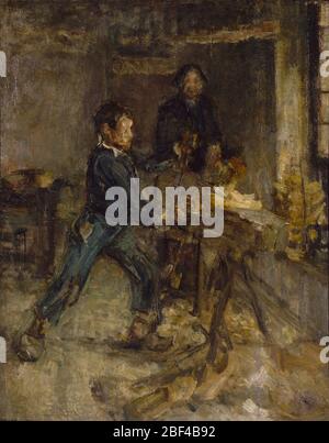 Studio per il giovane Sabot Maker. Dopo che Henry Ossawa Tanner si trasferì in Francia nel 1891, trascorse alcune estati a Pont-Aven e Concarneau, dove erano comuni scarpe di legno chiamate sabot. Questo studio mostra un giovane studente che impara il mestiere dal suo insegnante, un tema frequente nel lavoro iniziale di Tanner. Foto Stock