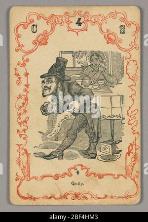 Carta da gioco. Carta numerata in alto: C 4 S; sotto immagine centrale: 4 Foto Stock