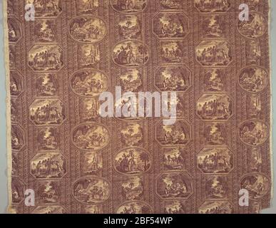 Favole di Fontaine. Otto diverse 'foto' incorniciate ognuna che illustra una delle favole della Fontaine. Ogni scena è suddivisa in francese. Alcuni titoli sul tessile sono cambiati dal titolo de la Fontaine. Seppia su bianco. Foto Stock