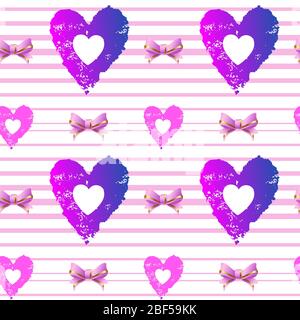 sfondo senza cuciture. cuori e nastri rosa su sfondo a righe. vettore Illustrazione Vettoriale