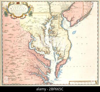 Una mappa del New di Virginia e Maryland e le parti migliorate di Pennsylvania e New Jersey. Foto Stock