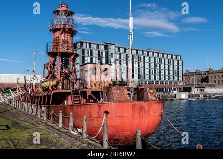 North Carr storica nave faro, Victoria Dock, Dundee Foto Stock