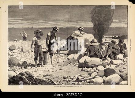 SketchesA clambake da Harpers Weekly Agosto 23 1873. Foto Stock