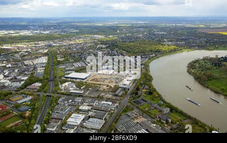 , zona commerciale Sirius Business Park Duesseldorf-Sued sul fiume Reno, 23.04.2016, vista aerea, Germania, Nord Reno-Westfalia, basso Reno, Dusseldorf Foto Stock