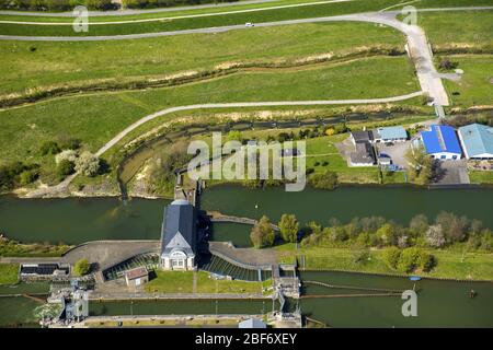 , Watergate e bloccare Schleuse Hamm a Datteln-Hamm-Kanal nel nord di Hamm, 20.04.2016, vista aerea, Germania, Nord Reno-Westfalia, Ruhr Area, Hamm Foto Stock