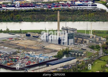 , centrale elettrica a ciclo combinato nel porto di Dusseldorf, 23.04.2016, vista aerea, Germania, Renania settentrionale-Vestfalia, basso Reno, Dusseldorf Foto Stock