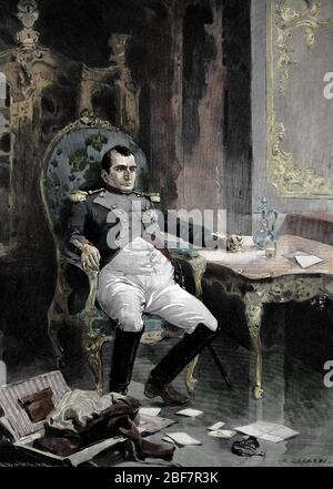 Tentative de suicide le 12 avril 1814 de l''empereur Napoleon Ier prenant du veleno apres son abdication le 4 avril 1814 (Napoleone che provo a commettere Foto Stock