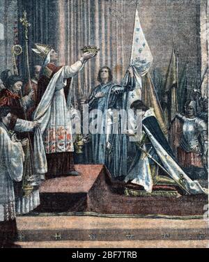 Giovanna d'Arco partecipa alla cerimonia di incoronazione di Carlo VII a Reims il 17 luglio 1429. (Le roi Charles VII (1403-1461) recoit la couronne dans la Foto Stock